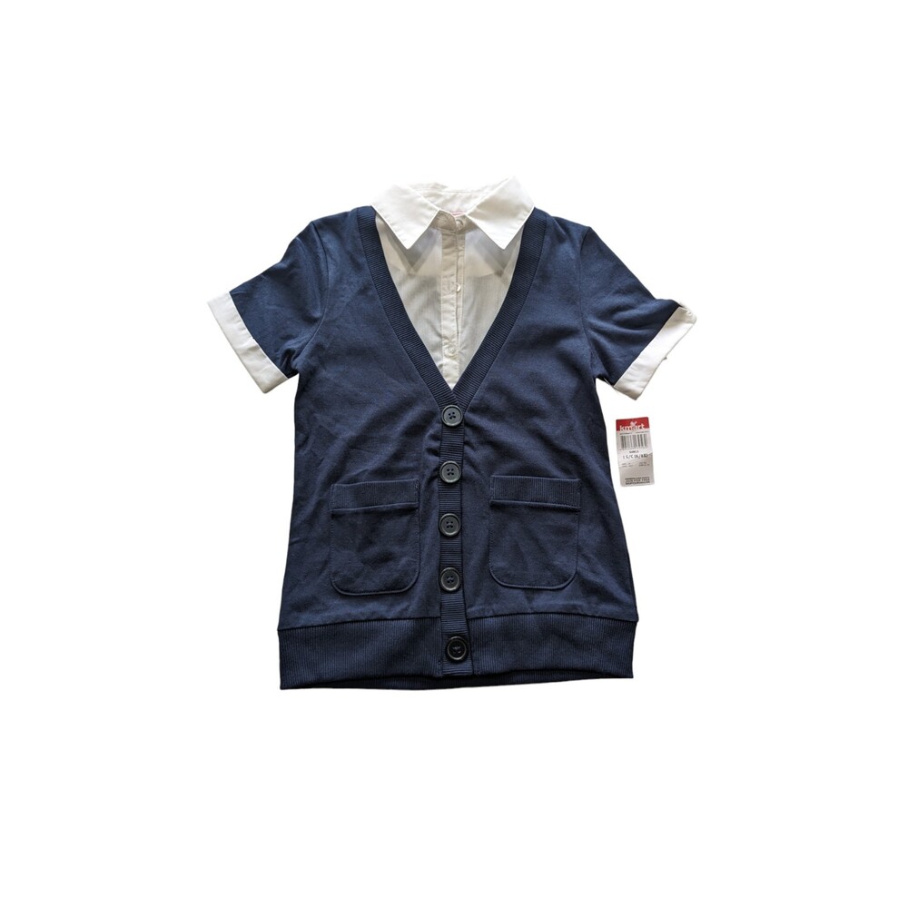 GIRLS Basic Editions CARDIGAN SWEATER NAVY BLUE White Shirt SIZE Small (6/6X)